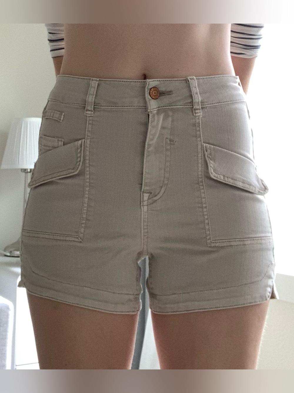 Pilcro Beige Utility Pocket Jean Shorts